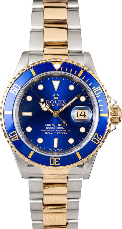 rolex submariner gold mens 16613|rolex 16613 blue for sale.